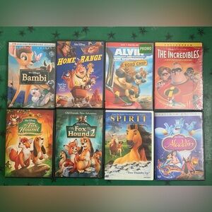 Lot of 8 Disney Family/Kids Movies DVDs G Aladdin Incredibles Alvin Bambi